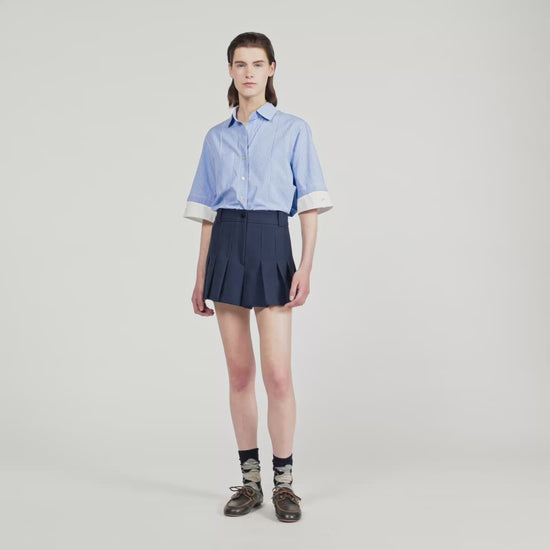 Soizig Tailored Pleated Shorts Navy Blue