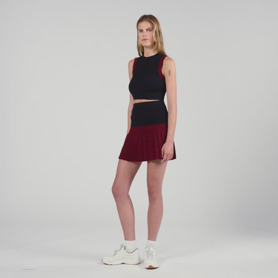 Arielle Short Two-Tone Pleated Skirt Navy Blue