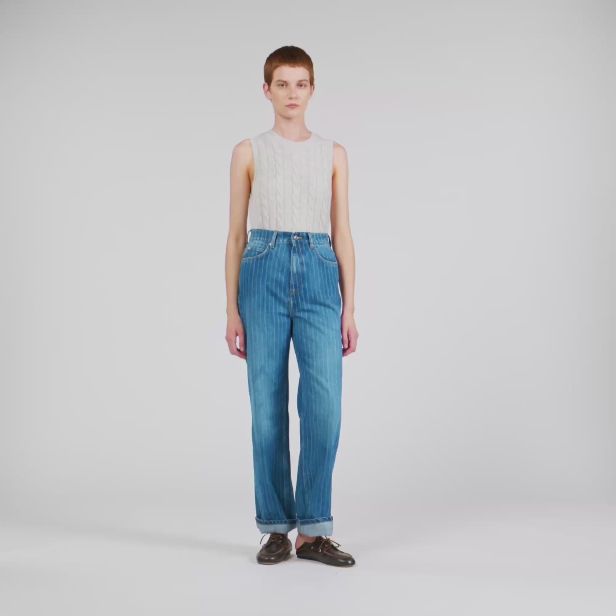 Horizon Wide-Leg Striped Jeans Blue Jean