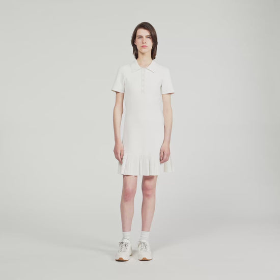 Short Knit Dress With Polo Neck Ecru
