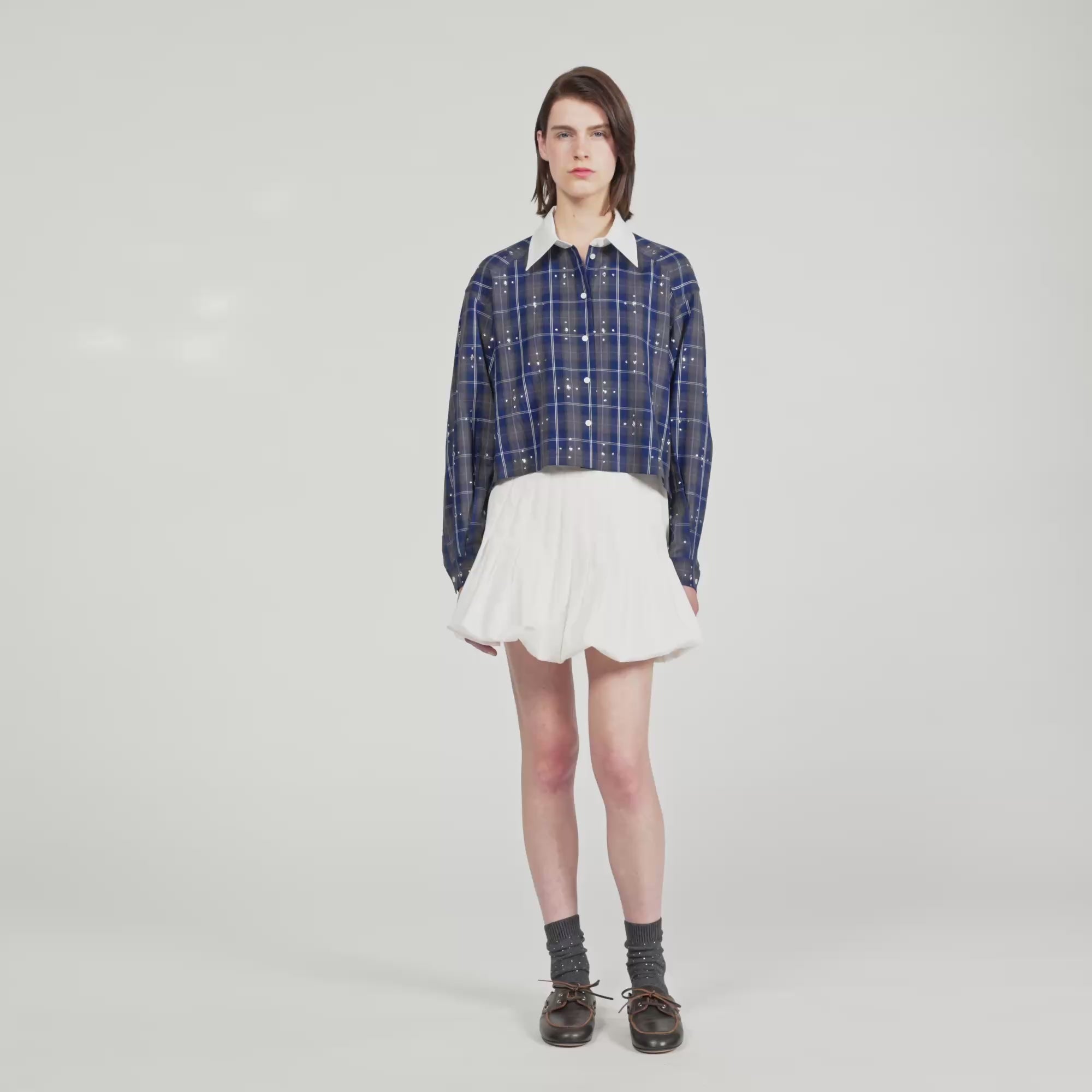 Rhinestone Check Shirt Blue