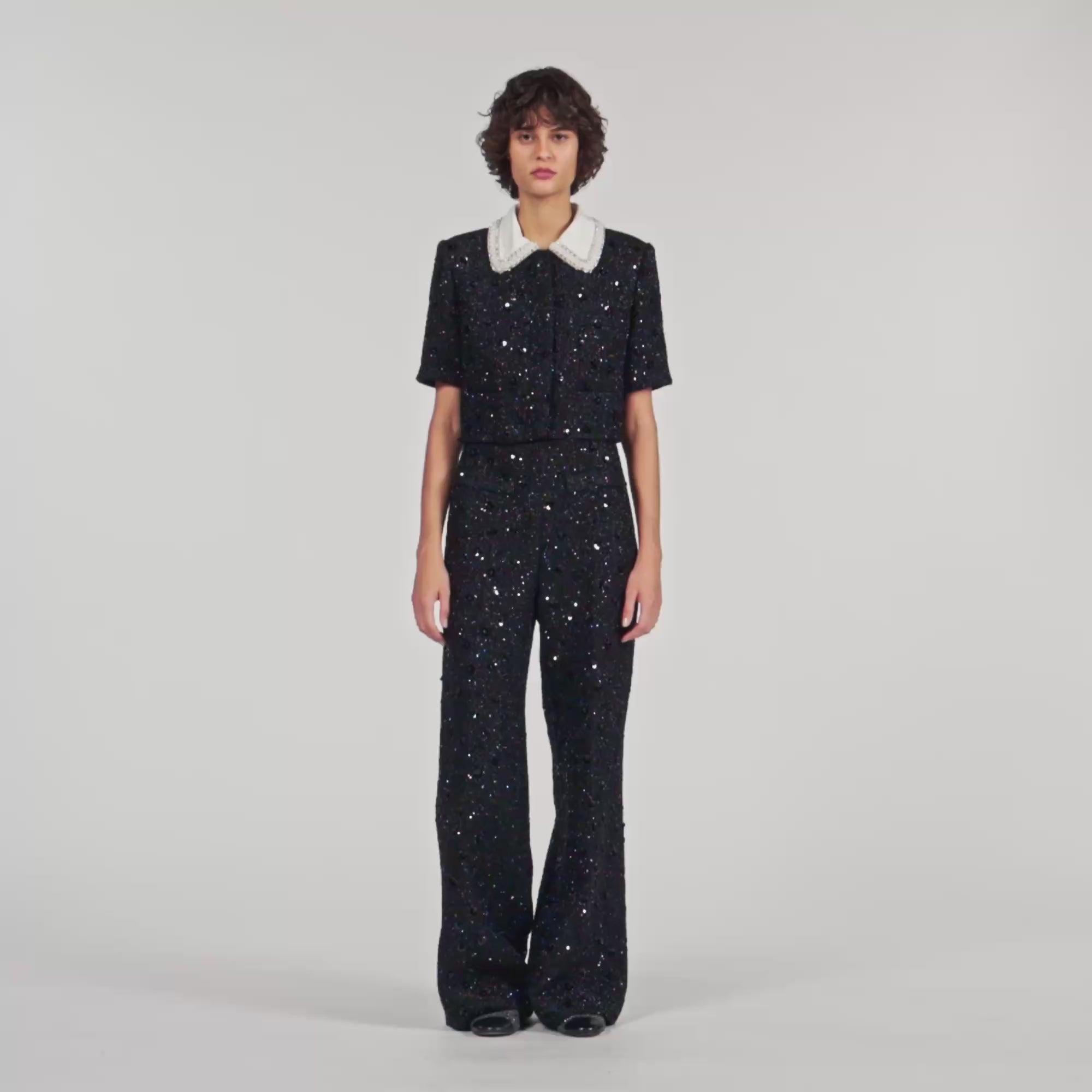 Bennett Rhinestone tweed trousers Black