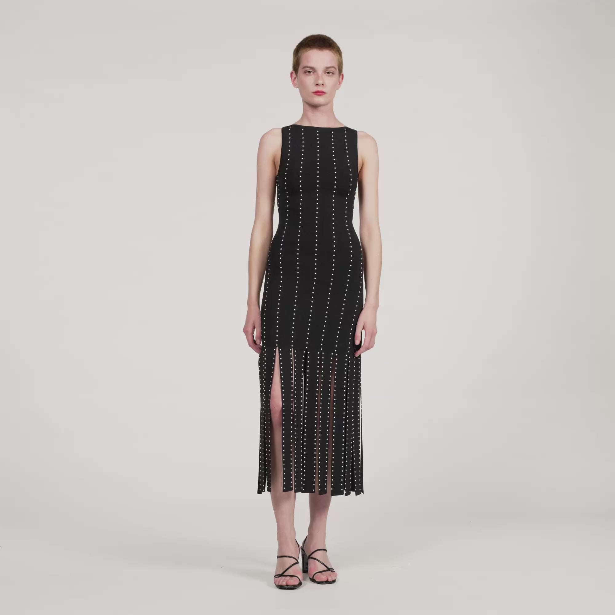 Aphrodite Fringed Knit Maxi Dress Black