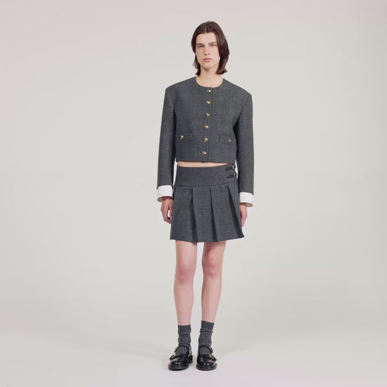 Rennes Short Rhinestone Suit Skirt Grey / Brown