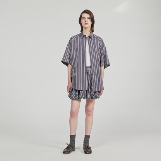 Midnight Oversized Striped Rhinestone Shirt Grey