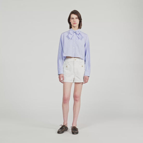 Brenda Bow Collar Shirt Ciel / Blanc