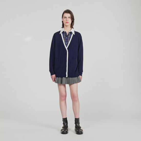 Basile Long Two-Tone Cardigan Navy Blue