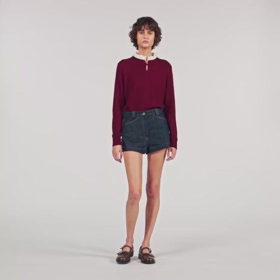 Amaris Ruffled-Neck Jumper Bordeaux