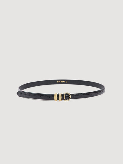 La Flo Croc-Effect Leather Belt Black