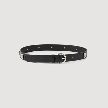 Leather Belt With Rivets Black
