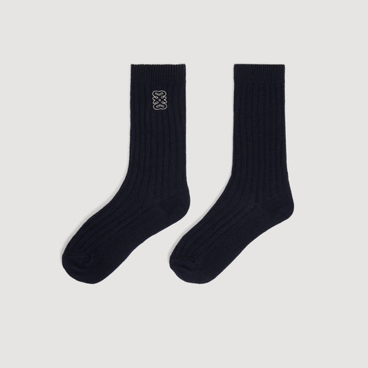 Orelle Ribbed logo socks Navy Blue