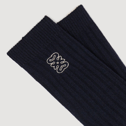 Orelle Ribbed logo socks Navy Blue