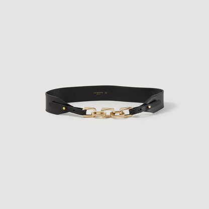 Leather Belt With Chain Black
