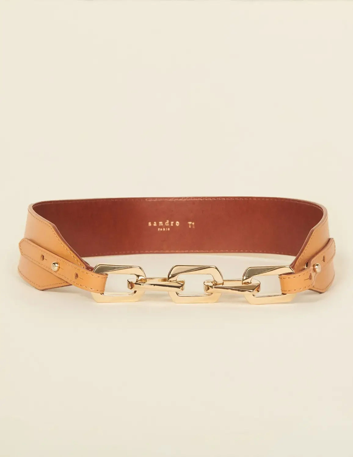 Leather Belt With Chain Camel