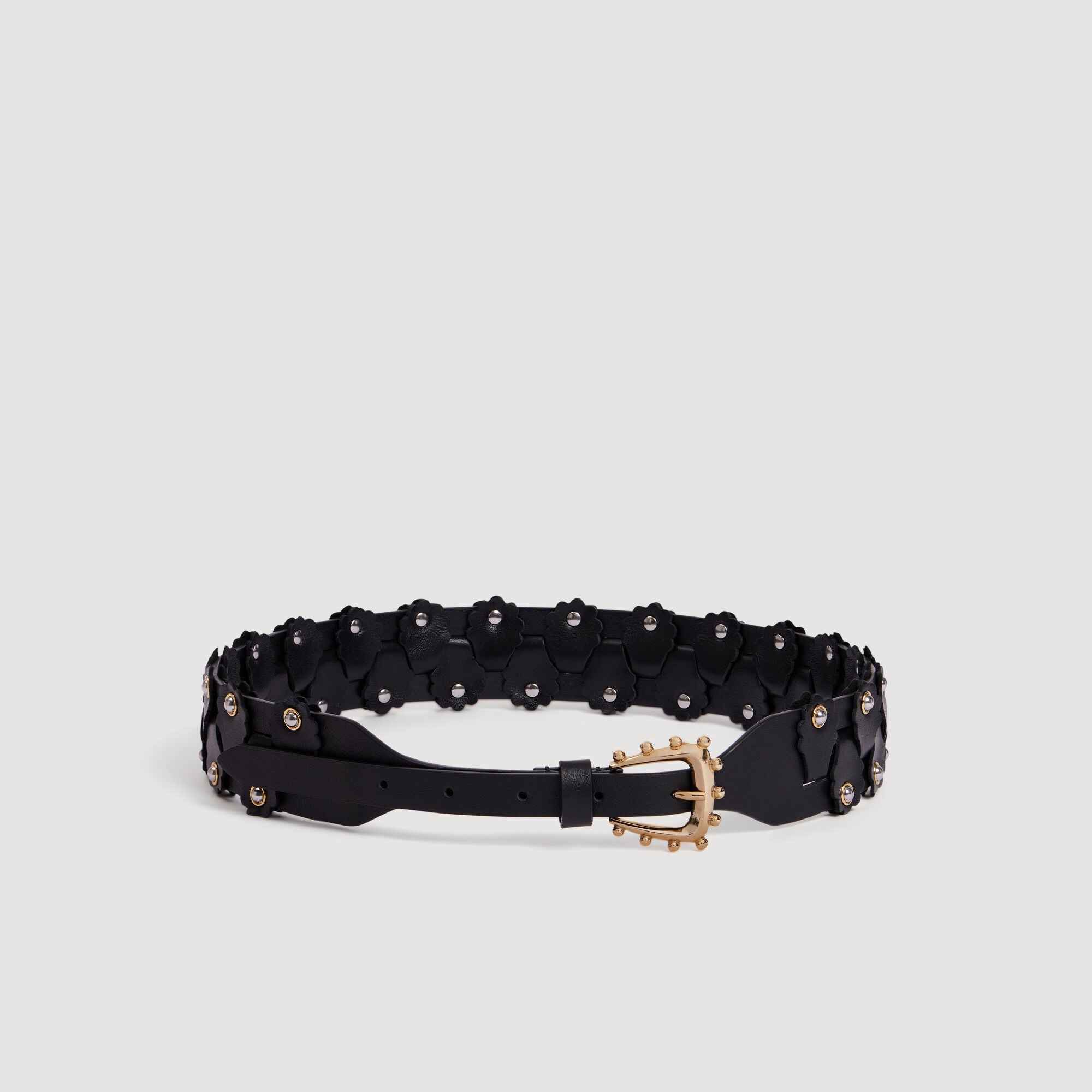 Baltybelt Interlaced leather belt with studs Black