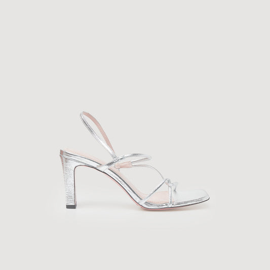 Metallic Leather Sandals Silver