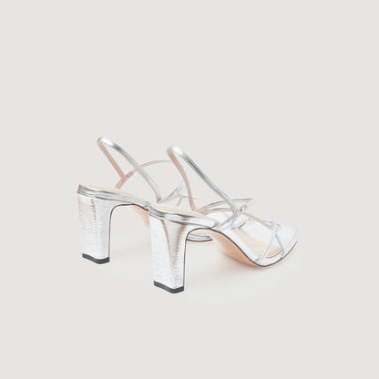 Metallic Leather Sandals Silver