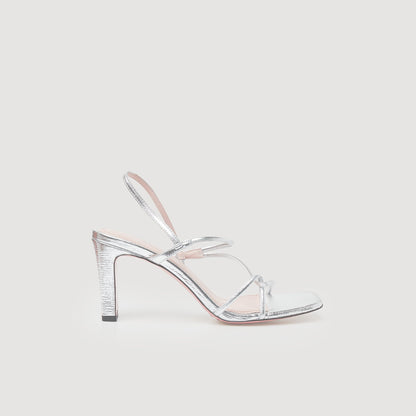 Fayesilver Leather Sandals With A Wide Heel Silver
