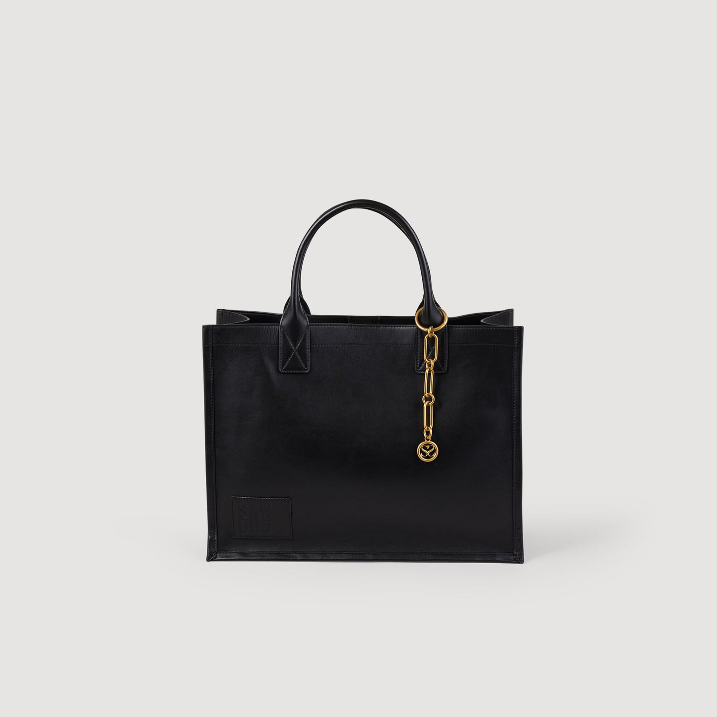 Leather Tote Bag With Chain Jewellery Black