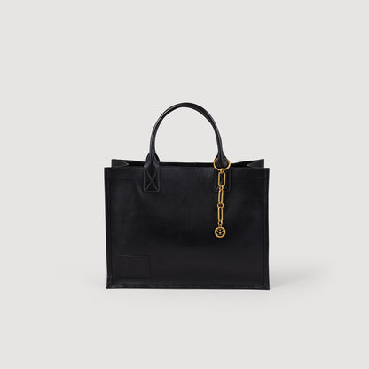 Leather Tote Bag With Chain Jewellery Black