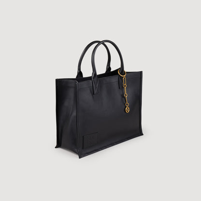 Leather Tote Bag With Chain Jewellery Black