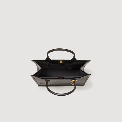 Leather Tote Bag With Chain Jewellery Black