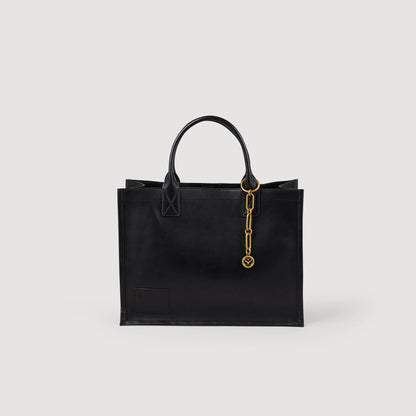 Leather Tote Bag With Chain Jewellery Black