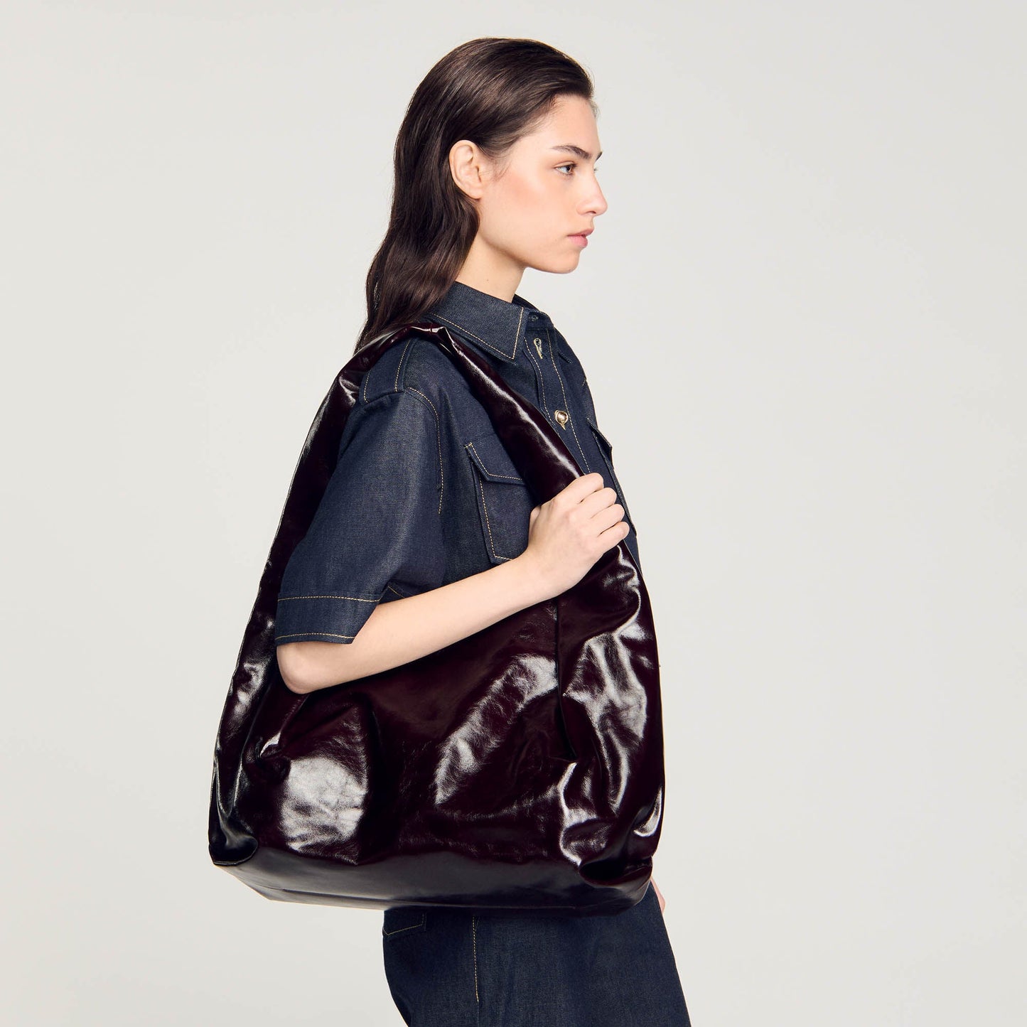 Large Patent Leather Bag Bordeaux
