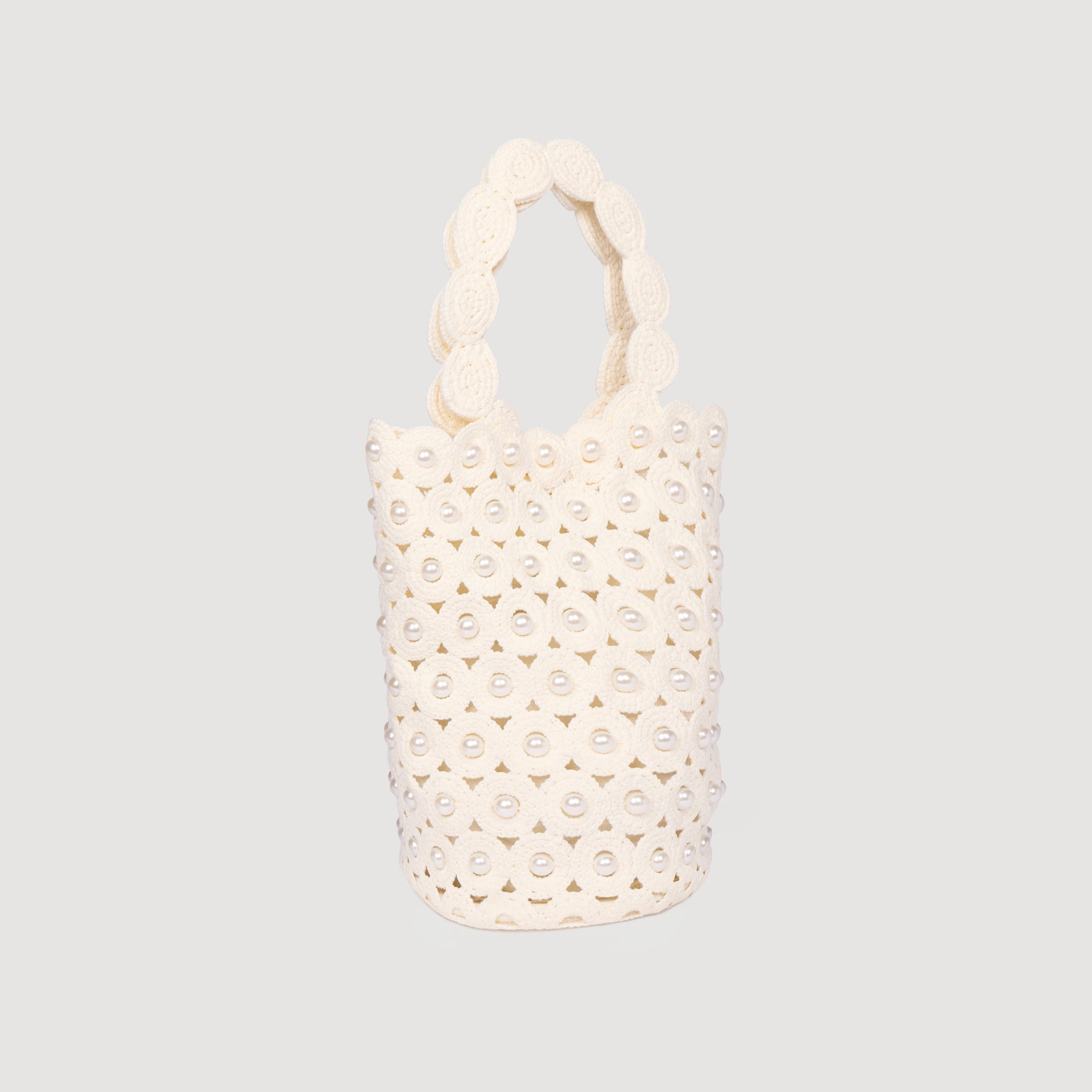 Lanea Beaded Crochet Bucket Bag CREAM