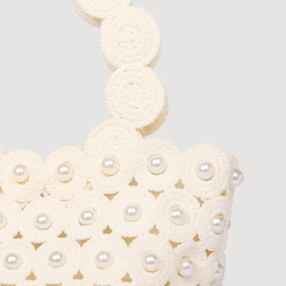 Lanea Beaded Crochet Bucket Bag CREAM
