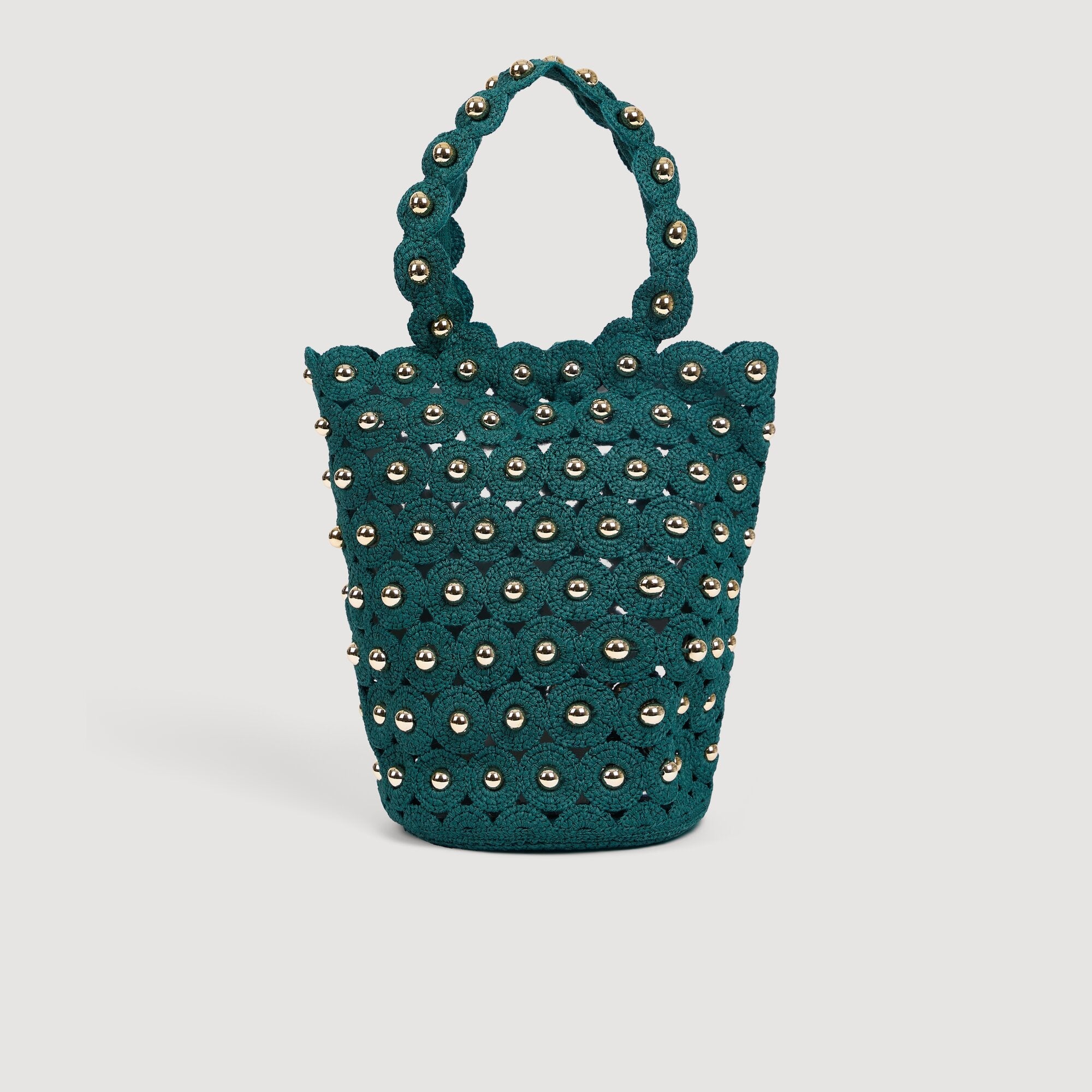 Lanea Beaded Crochet Bucket Bag DARK GREEN