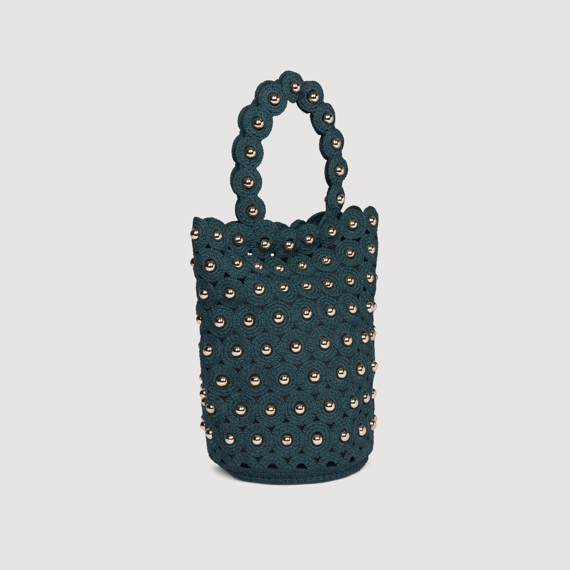 Lanea Beaded Crochet Bucket Bag DARK GREEN