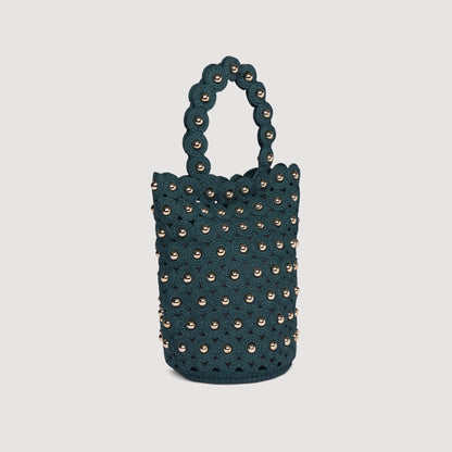 Lanea Beaded Crochet Bucket Bag DARK GREEN