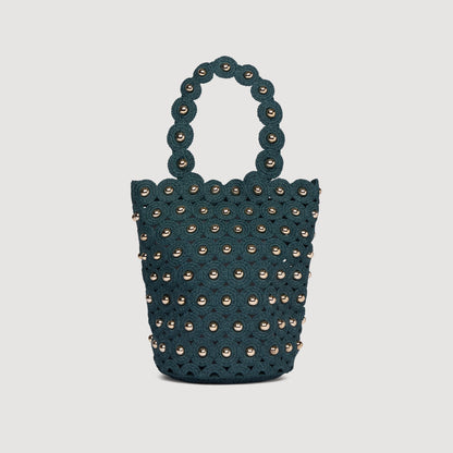 Lanea Beaded Crochet Bucket Bag DARK GREEN