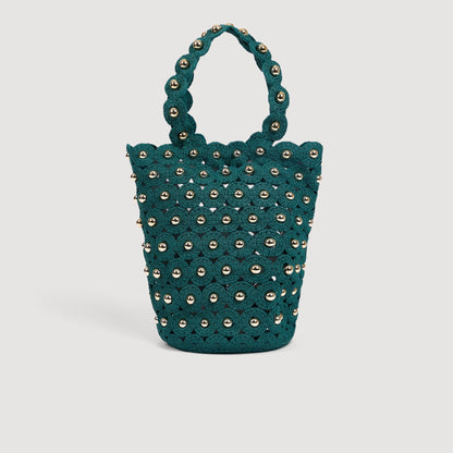 Lanea Beaded Crochet Bucket Bag DARK GREEN
