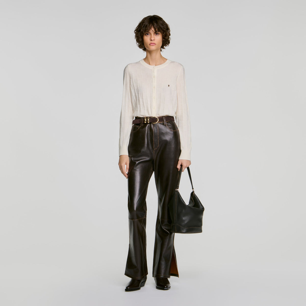 Tangoso Used Tangoso Aged Leather Bucket Bag Brown
