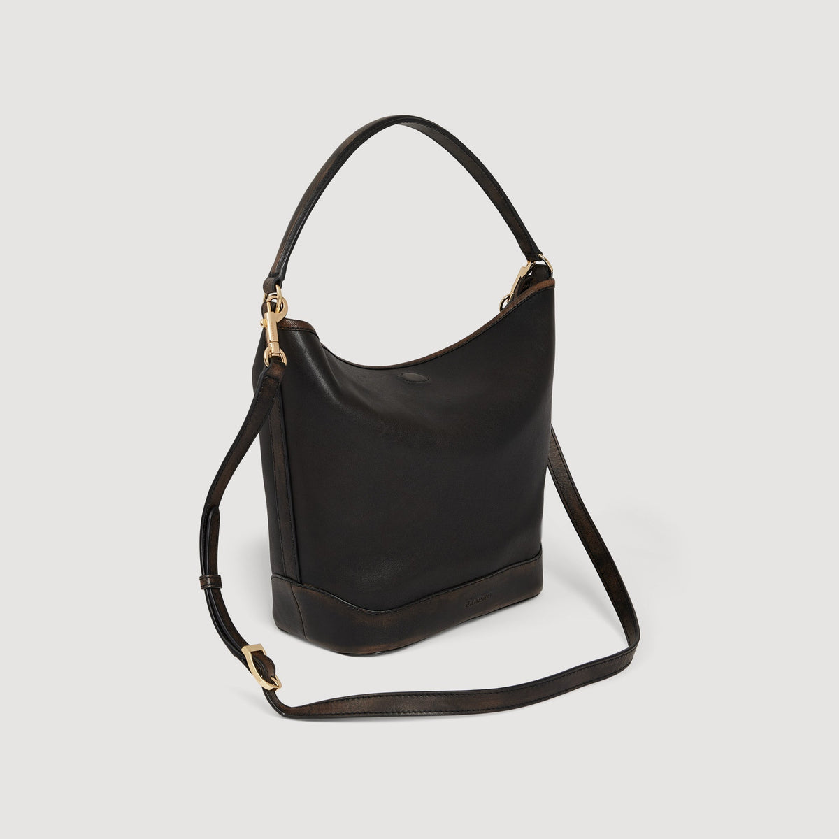 Tangoso Used Tangoso Aged Leather Bucket Bag Brown