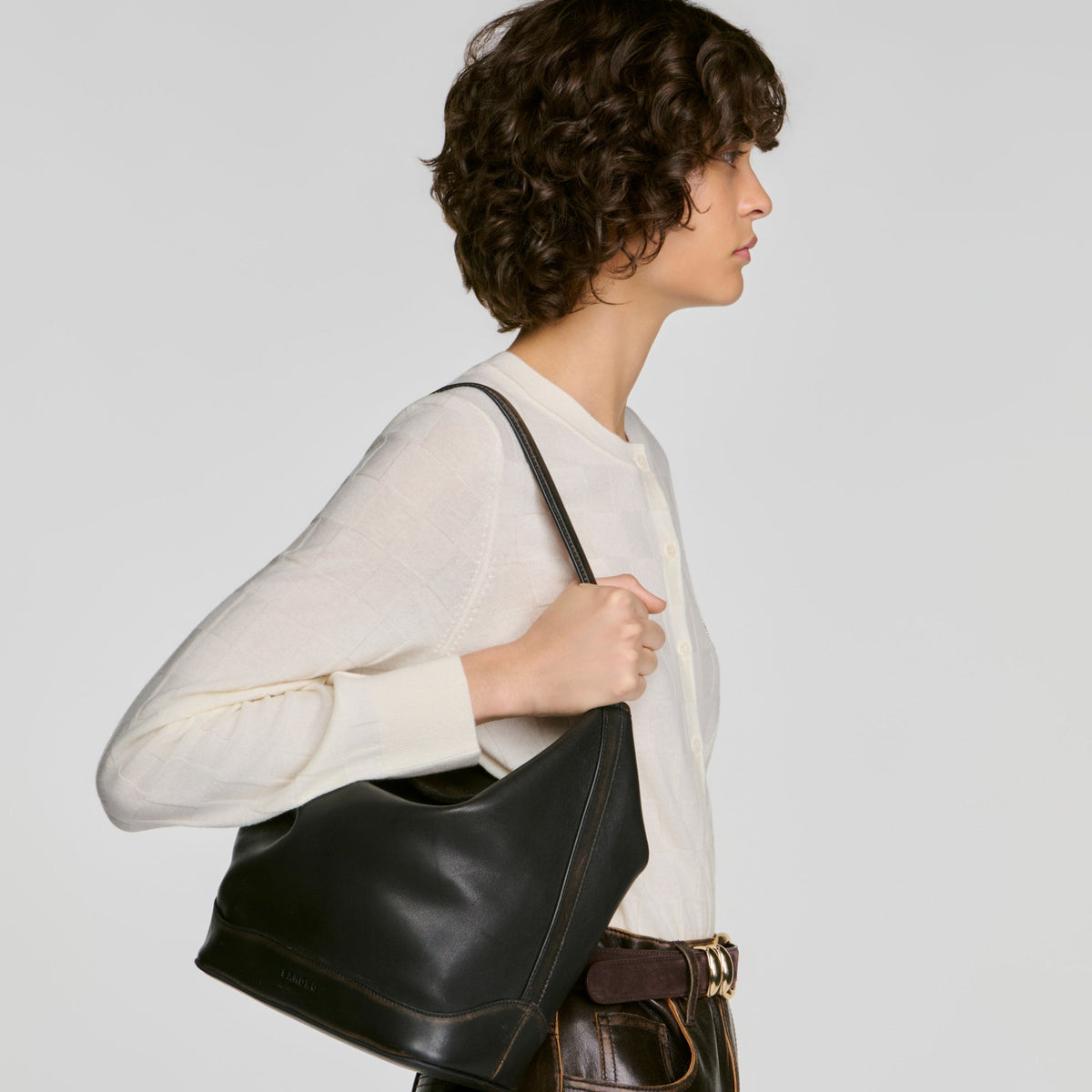 Tangoso Used Tangoso Aged Leather Bucket Bag Brown