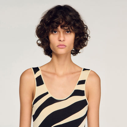 Zebra Zebra-Print Knit Bodysuit Ecru / Black