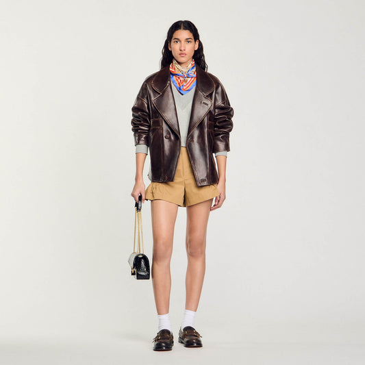 Clem Oversized Leather Jacket Brown