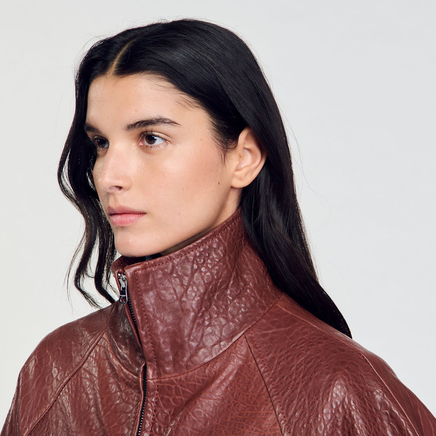 Oversized Leather Jacket Bordeaux
