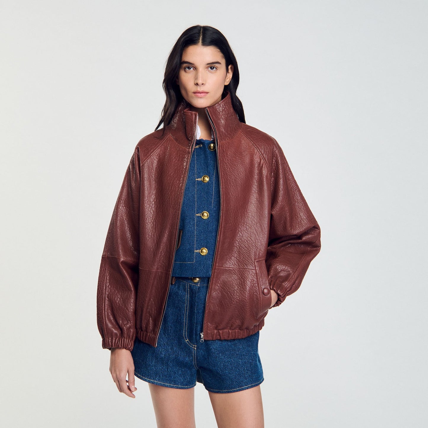 Jordan Oversized Leather Jacket Bordeaux
