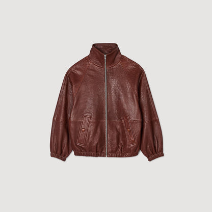 Oversized Leather Jacket Bordeaux