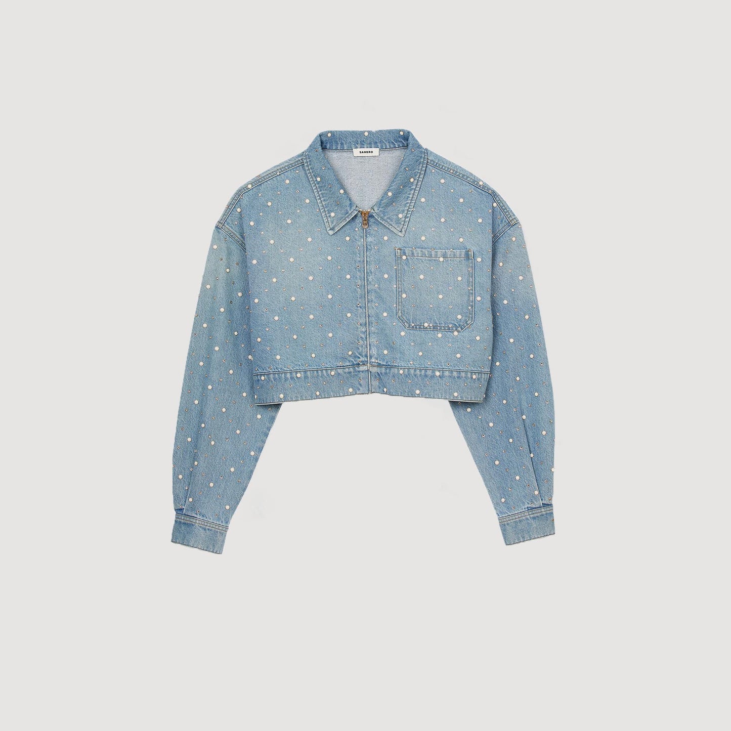 Blue Jean Beaded And Rhinestone Denim Jacket