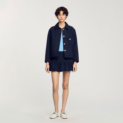Cropped Jacket With Officer Buttons Navy Blue