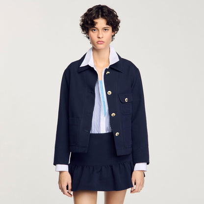 Cropped Jacket With Officer Buttons Navy Blue