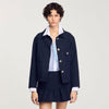 Cropped Jacket With Officer Buttons Navy Blue