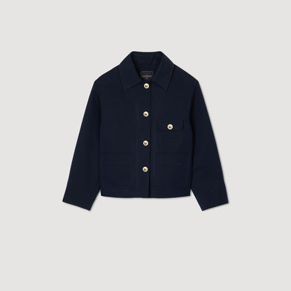 Cropped Jacket With Officer Buttons Navy Blue