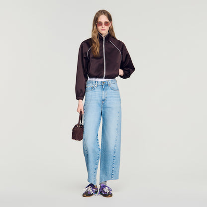 Lizy Cropped embroidered satin jacket Brown