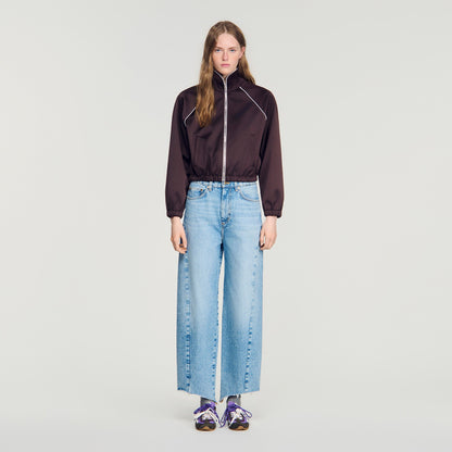 Lizy Cropped embroidered satin jacket Brown